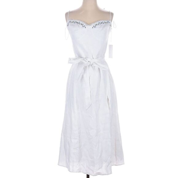 Reformation Kieryn Linen Midi Dress White Floral Sweetheart Neck Size 10 - Picture 1 of 7